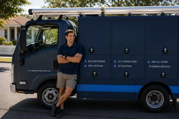 Licensed Newtown plumber at the van
