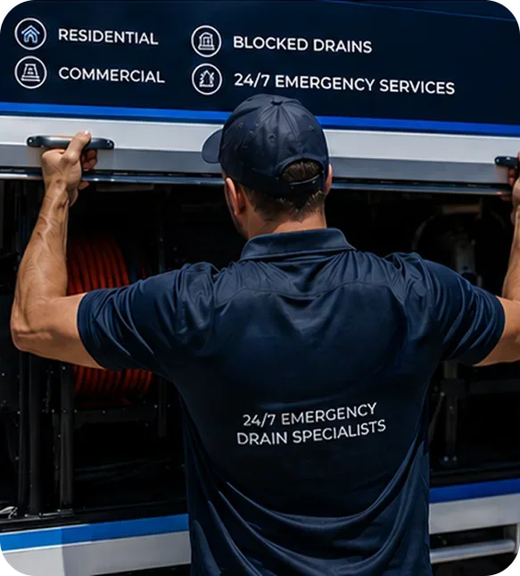 A licensed Newtown plumber at the service van